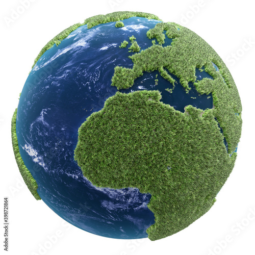 Earth with green continents 3D Illustration