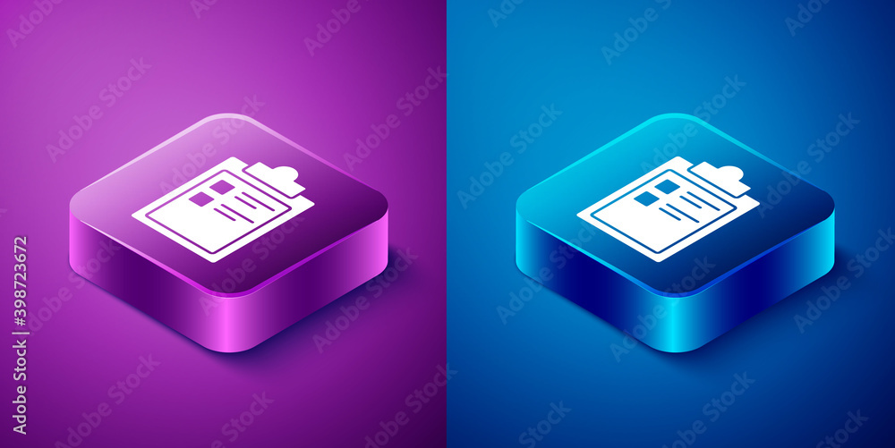 Isometric Sport training program or fitness plan icon isolated on blue and purple background. Square button. Vector Illustration Isometric Sport training program or fitness plan icon isolated on blue and purple background. Square button. Vector Illustration