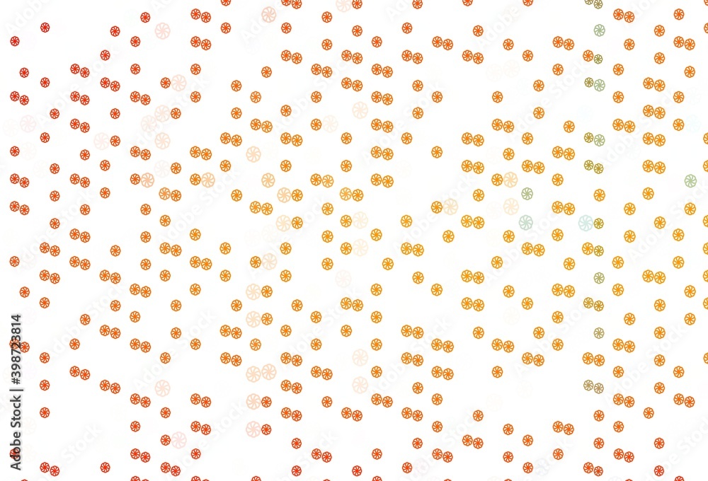 Light Orange vector texture with colored snowflakes.