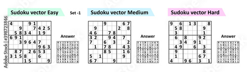 Sudoku game with answers. Simple vector design set Sudoku. Blank template.