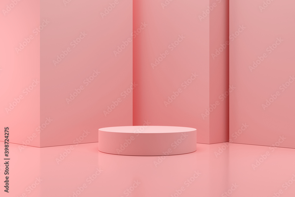 pink background with a pedestal and a showcase. 3d illustration pink background with a pedestal and a showcase. 3d illustration