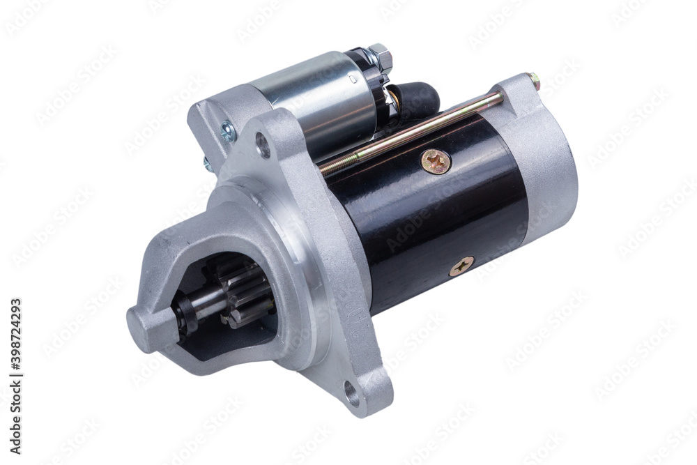 Starter for a car with solenoid isolated on white background Starter for a car with solenoid isolated on white background