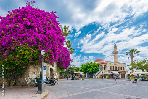 Famous Eleftherias square view in Kos Town. Kos Island is a popular tourist destination in Greece. photo