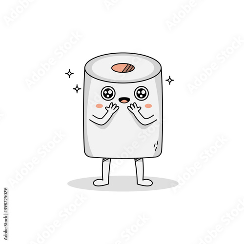 Cute surprised toilet paper cartoon character