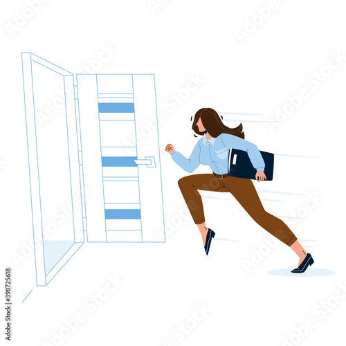 Woman Leaving Room, Running To Open Door Vector
