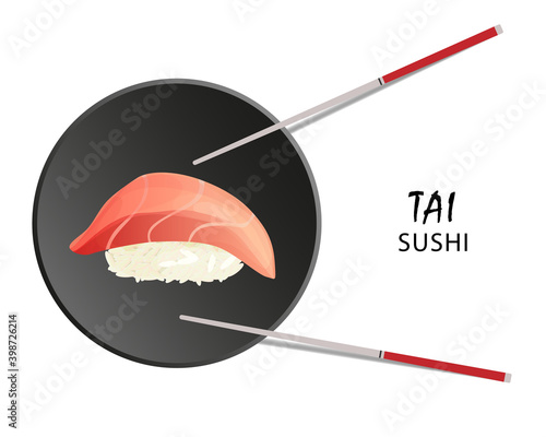 Tai sushi roll, Asian food, flat style