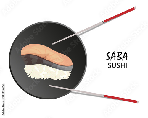 Saba sushi roll, Asian food, flat style