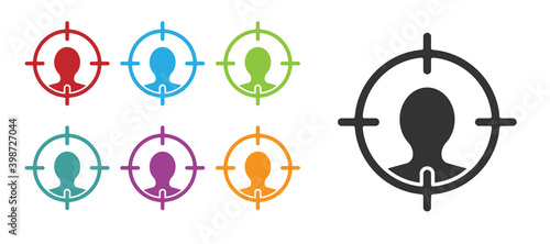 Black Head hunting icon isolated on white background. Business target or Employment sign. Human resource and recruitment for business. Set icons colorful. Vector.