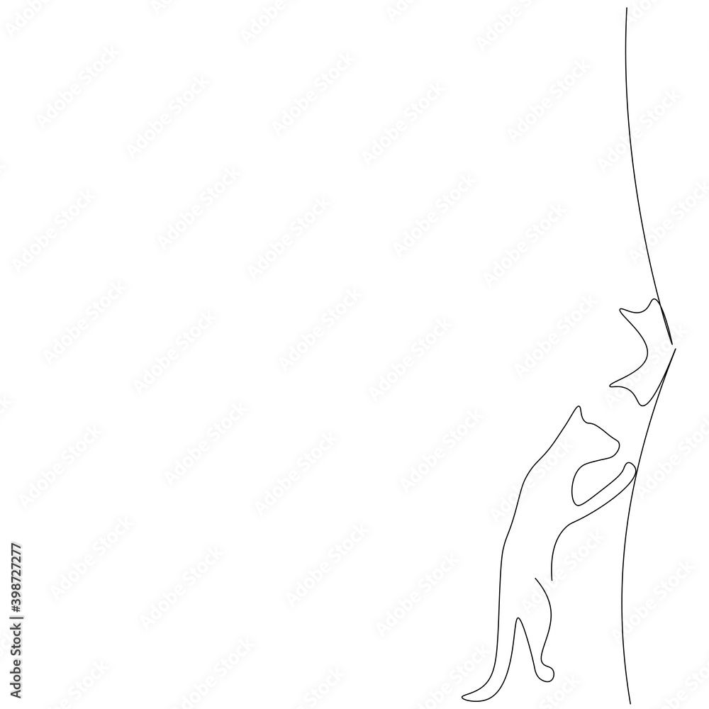 Cat play at home line drawing, vector illustration Cat play at home line drawing, vector illustration