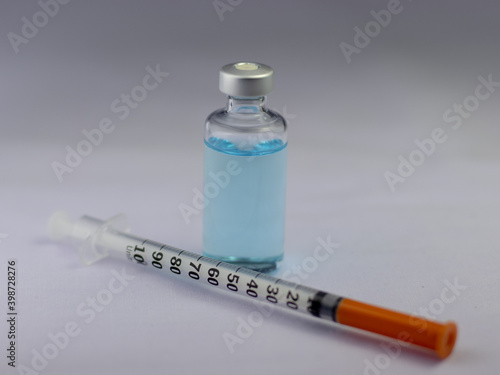 Vaccine and Healthcare Medical concept.Vaccines and Syringes on white background for immunization and treatment from virus (novel coronavirus disease 2019,COVID-19,nCoV2019)