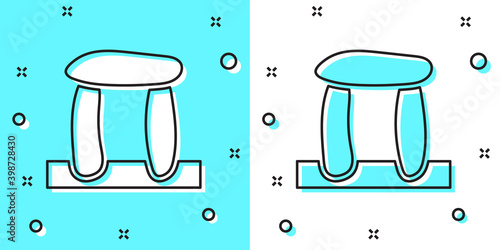Black line Stonehenge icon isolated on green and white background. Random dynamic shapes. Vector.