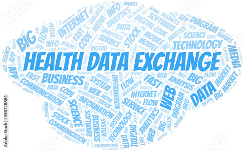 Health Data Exchange vector word cloud, made with text only.