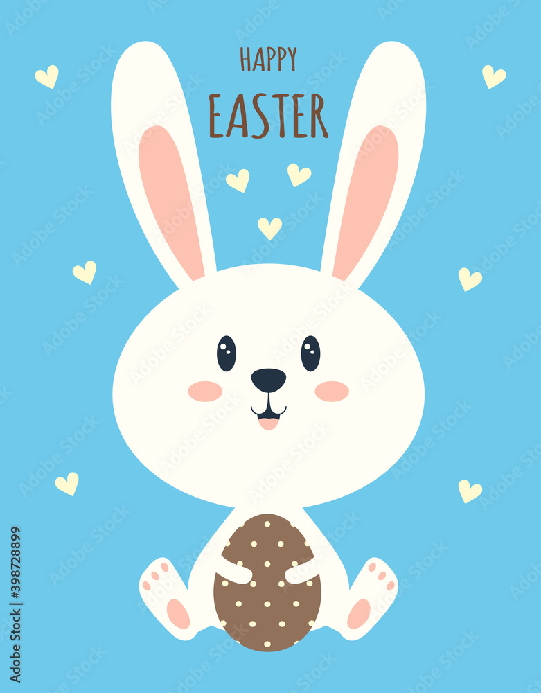 Fototapeta premium easter card with rabbit and egg, vector illustration
