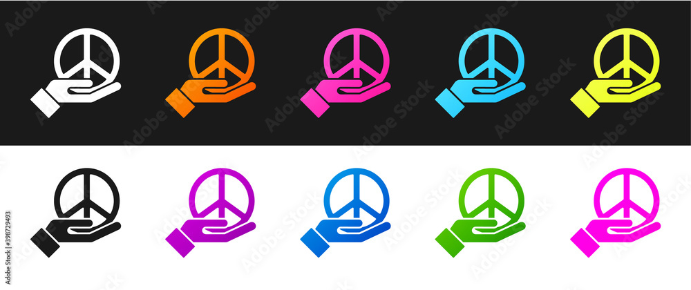 Set Peace icon isolated on black and white background. Hippie symbol of peace. Vector. Set Peace icon isolated on black and white background. Hippie symbol of peace. Vector.