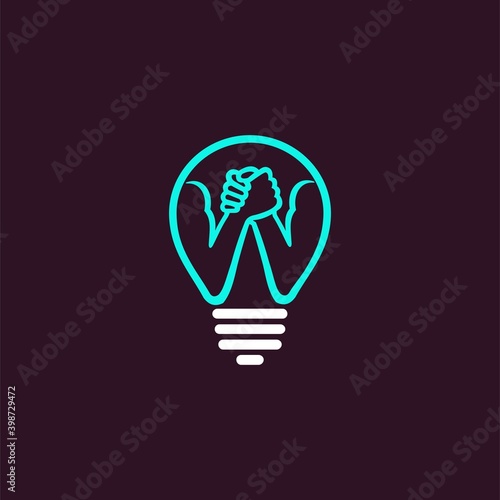 light bulb icon with arm wrestle concept