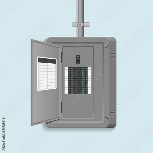 Electric box on wall with steel tube vector illustration.