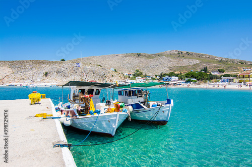 Fototapeta Naklejka Na Ścianę i Meble -  The Beach of Pserimos Island. Pserimos is small Greek Island in Aegean Sea.