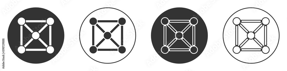 Black Blockchain technology icon isolated on white background. Cryptocurrency data. Abstract geometric block chain network technology business. Circle button. Vector. Black Blockchain technology icon isolated on white background. Cryptocurrency data. Abstract geometric block chain network technology business. Circle button. Vector.