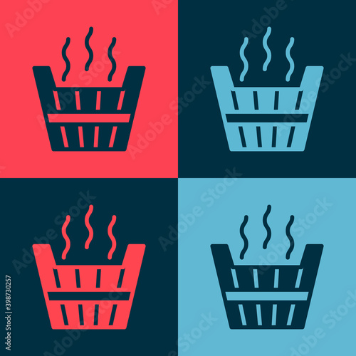 Pop art Sauna bucket icon isolated on color background.  Vector.