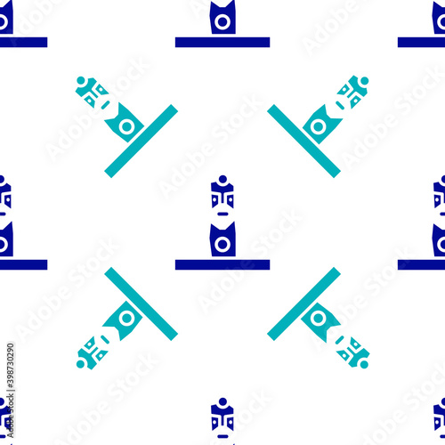 Blue Slavic pagan idol icon isolated seamless pattern on white background. Antique ritual wooden idol.  Vector.