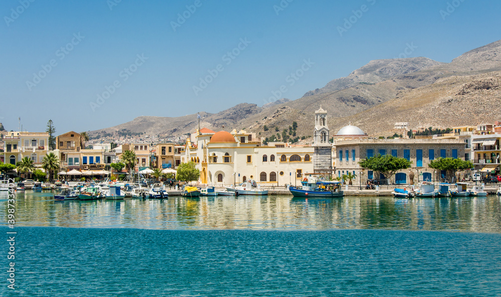 Kalymnos harbour view from sea. Kalymnos Island is populer tourist destination in Greece. 