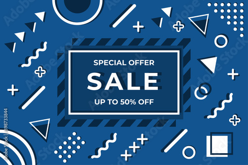 Geometric blue sale banner promotion template for social media and web