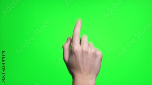4K man hand touchscreen gestures on green screen.