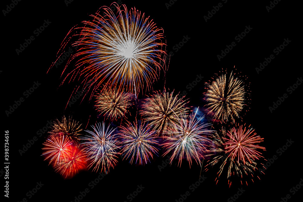 Fireworks display on black background. Fireworks display on black background.