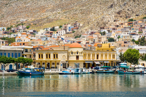 Kalymnos harbour view from sea. Kalymnos Island is populer tourist destination in Greece. 