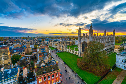 Beautiful skyline sunset of Cambridge city in UK