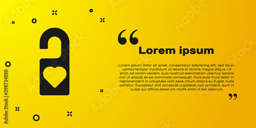 Black Please do not disturb with heart icon isolated on yellow background. Hotel Door Hanger Tags.  Vector.
