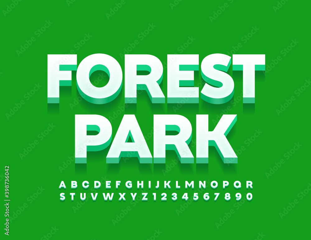 Vector creative sign Forest Park. Creative 3D Fonts. Modern Alphabet Letters and Numbers set Vector creative sign Forest Park. Creative 3D Fonts. Modern Alphabet Letters and Numbers set