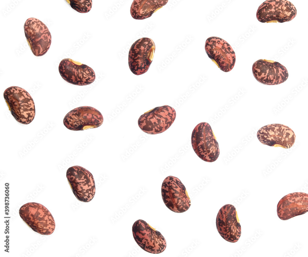 Top view of Dry brown beans on a white background Top view of Dry brown beans on a white background