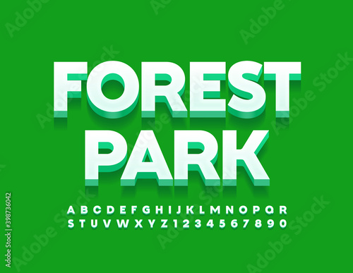 Vector creative sign Forest Park. Creative 3D Fonts. Modern Alphabet Letters and Numbers set