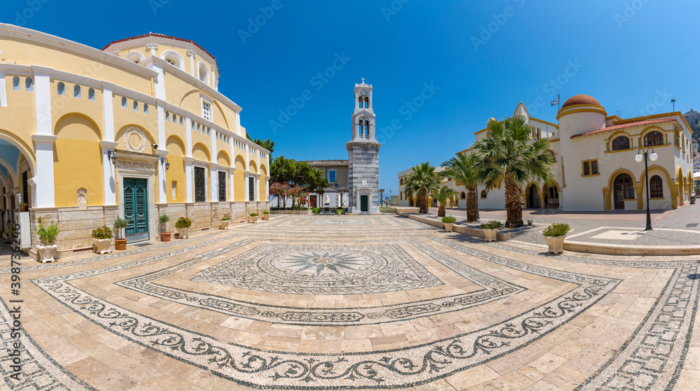 Obraz premium Hondos Center square panoramic view in Kalymnos Island