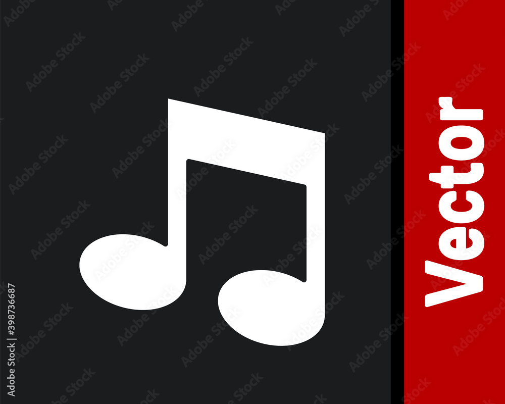 White Music note, tone icon isolated on black background. Vector. White Music note, tone icon isolated on black background. Vector.