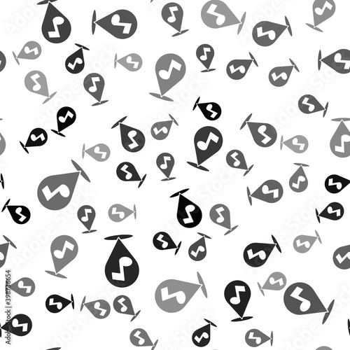 Black Location musical note icon isolated seamless pattern on white background. Music and sound concept.  Vector.