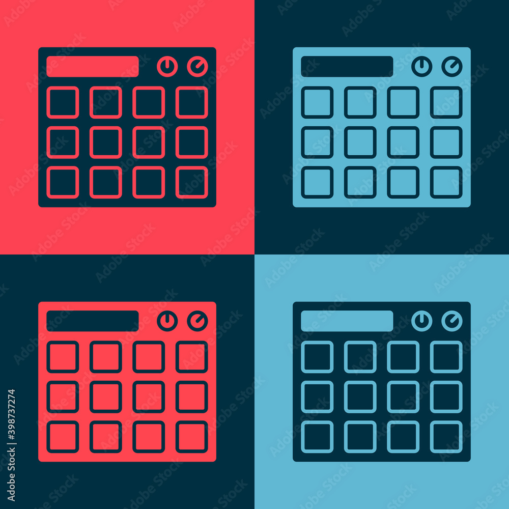 Pop art Drum machine music producer equipment icon isolated on color background. Vector. Pop art Drum machine music producer equipment icon isolated on color background. Vector.
