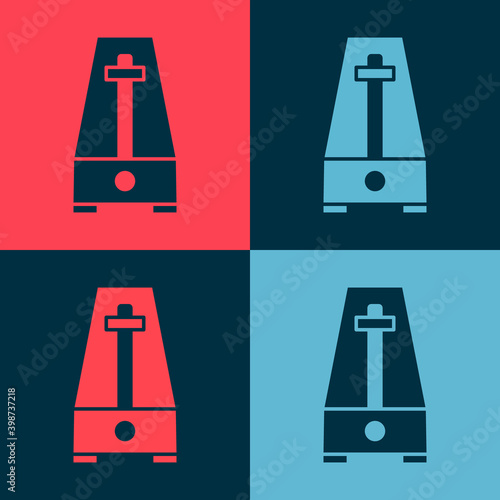 Pop art Classic Metronome with pendulum in motion icon isolated on color background. Equipment of music and beat mechanism.  Vector.