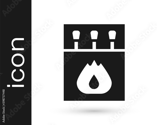 Black Open matchbox and matches icon isolated on white background.  Vector.