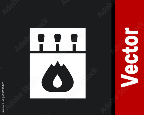 White Open matchbox and matches icon isolated on black background.  Vector.