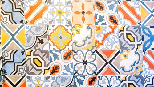 typical colorful sicilian floor and wall tiles in different patterns and design
