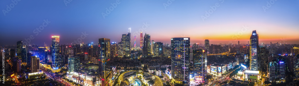 Aerial photography of Chinese city night view and modern building landscape skyline