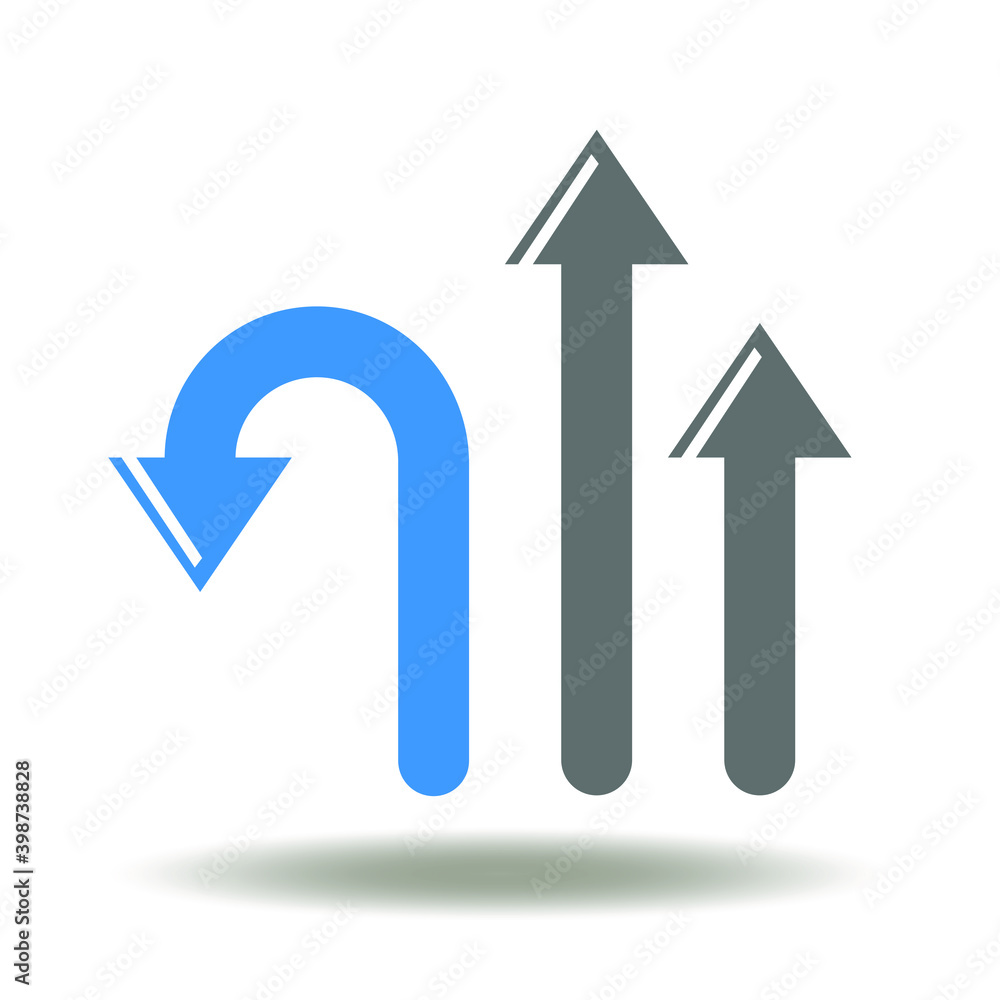 Three arrows and one opposite direction conceptual icon vector. Think differently symbol. Disruption sign. Leadership logo. Three arrows and one opposite direction conceptual icon vector. Think differently symbol. Disruption sign. Leadership logo.
