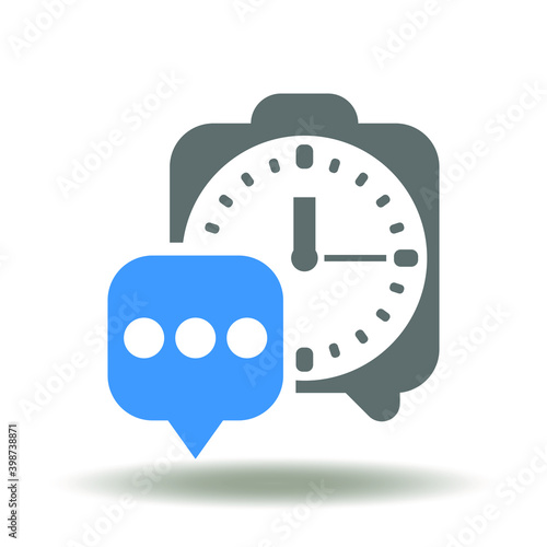 Alarm clock with speech bubble conceptual icon vector. Timer sign. Deadline notification symbol. Discussion time school message illustration.