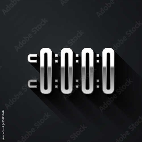 Silver Heating radiator icon isolated on black background. Long shadow style. Vector.