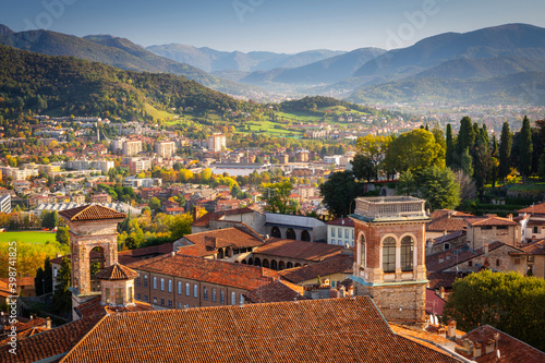 Beautiful architecture of the Citta Alta old town in Bergamo, Italy