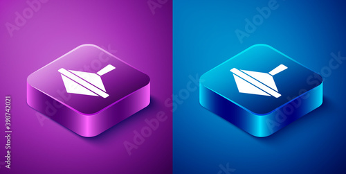 Isometric Whirligig toy icon isolated on blue and purple background. Square button. Vector.