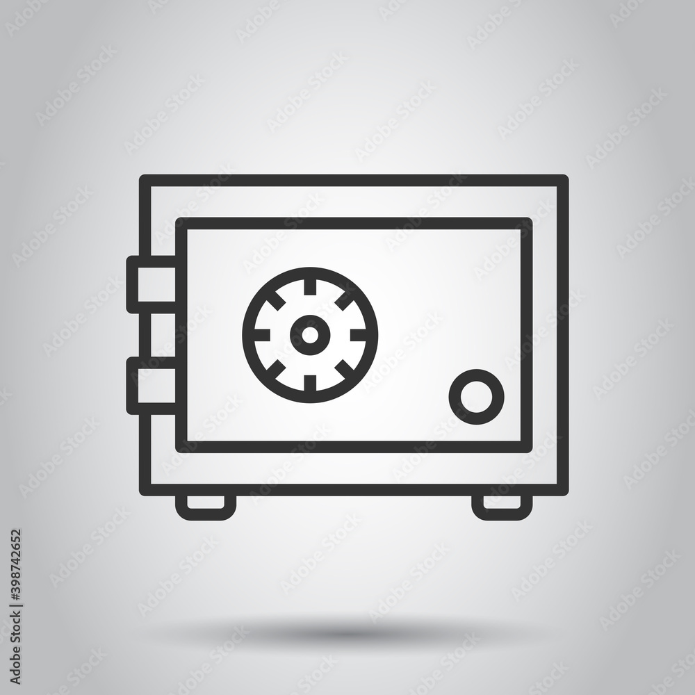 Safe money icon in flat style. Strongbox vector illustration on white isolated background. Finance security business concept.