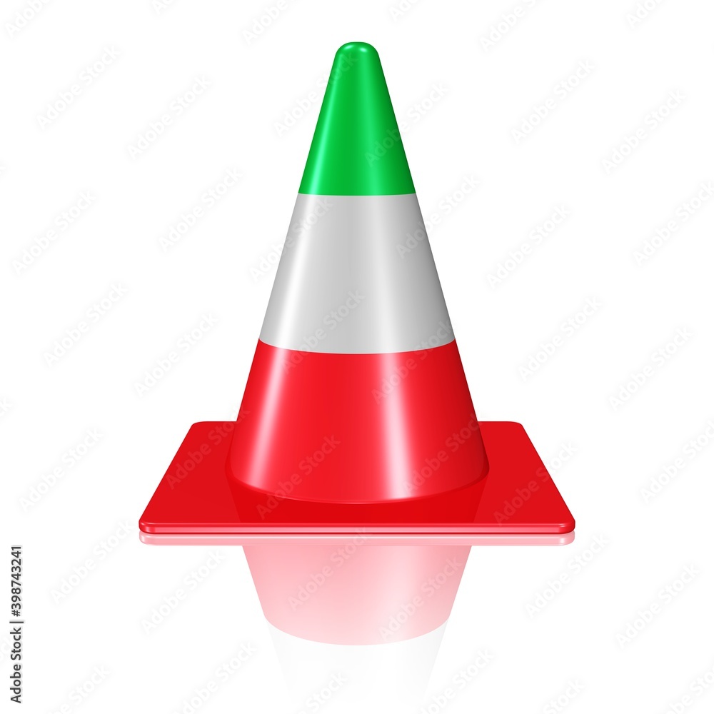 Verkehrskegel in den Farben der italienischen Flagge Verkehrskegel in den Farben der italienischen Flagge